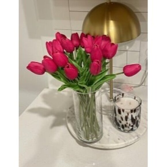 New 20pcs Hot Pink Artificial Tulip Silk Fake Flowers Fuchsia Flowers 13.5" - Picture 2 of 2